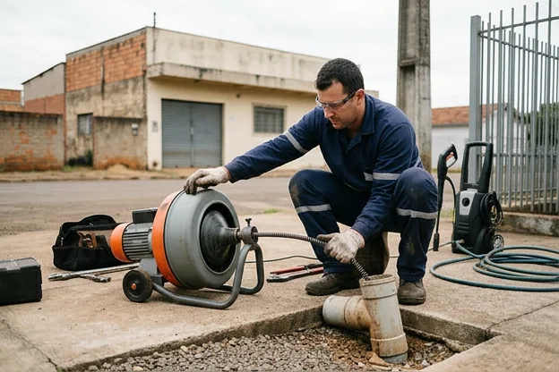Técnico realizando manutenção preventiva em tubulações.
